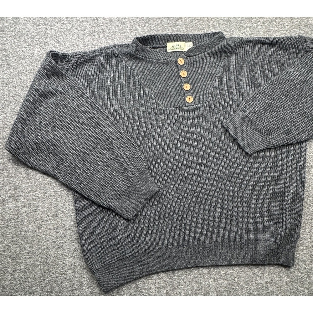 Timber Trail Sweater Men's Sz L Gray Fisherman Henley USA Made Acrylic VTG‎